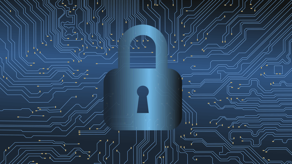 Cybersecurity as a Compliance Strategy - A security lock on top of a computer's digital network.