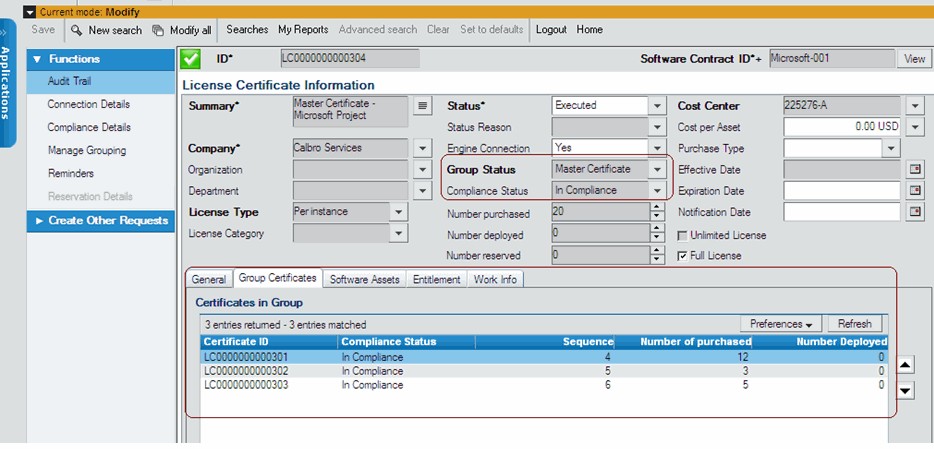 BMC Helix ITSM License Certificate Information Screen.