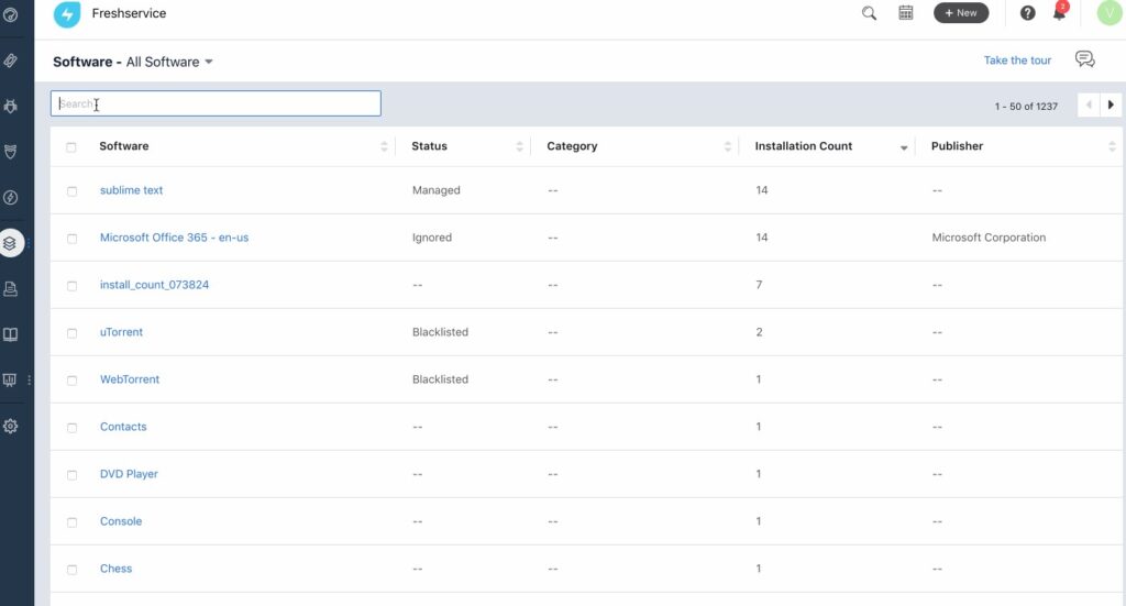 Freshservice License Software Dashboard.