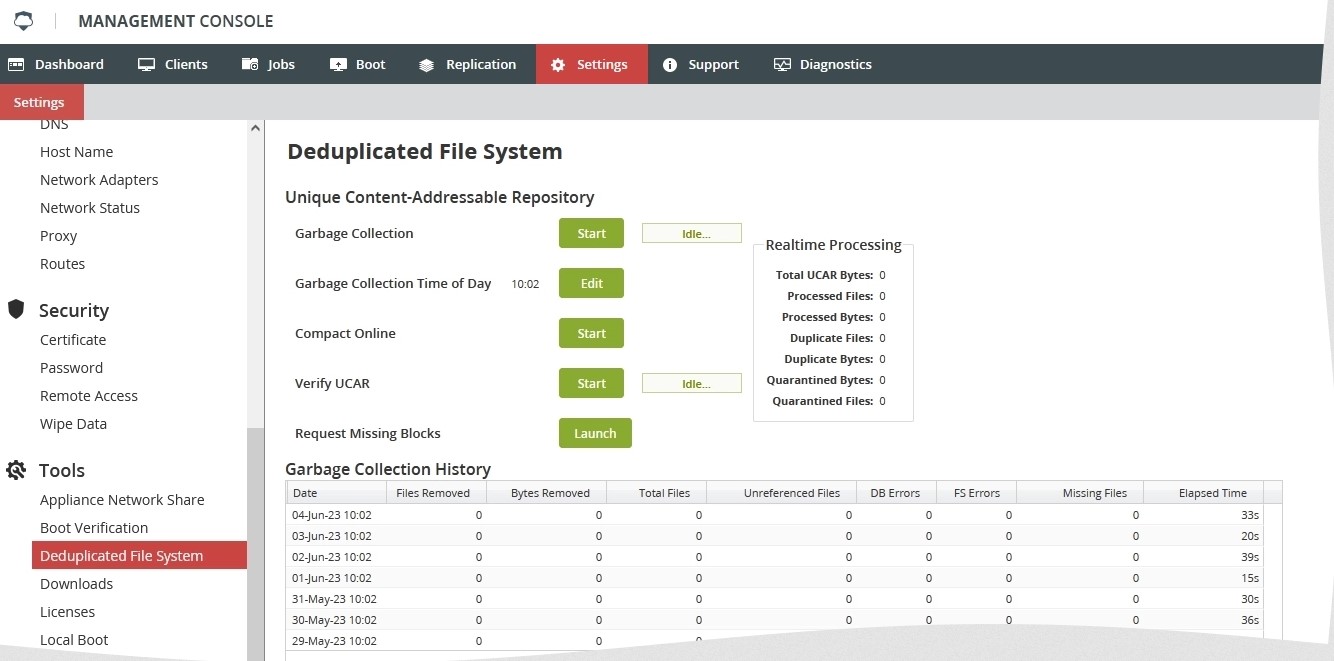 Infrascale Management Console dashboard page for data backup and recovery.