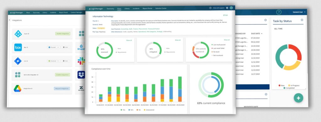 LogicManager ERM Software Platform - showing multiple dashboards to manage risk.