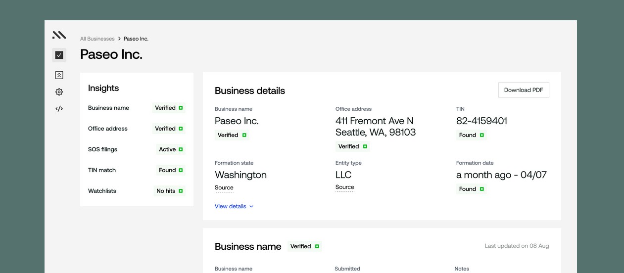 Middesk Business Identity Verification Screenshot.