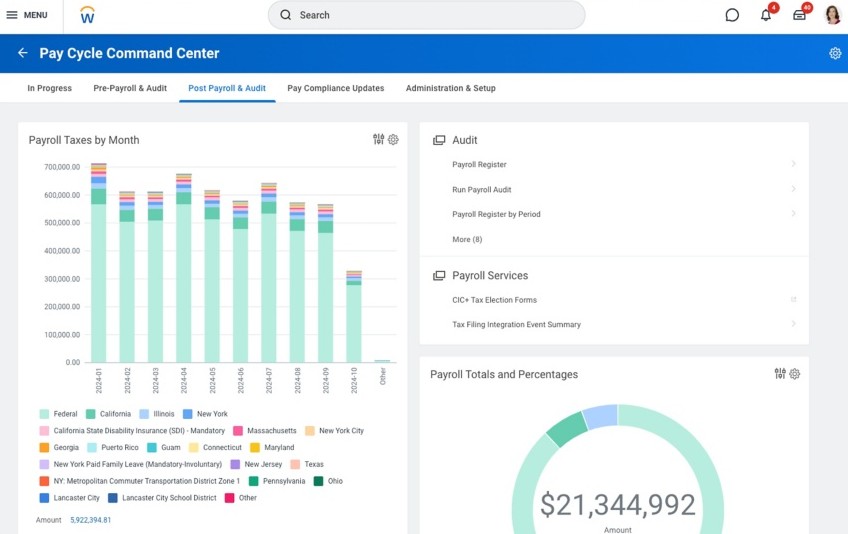Workday Pay Cycle Command Center Screen.