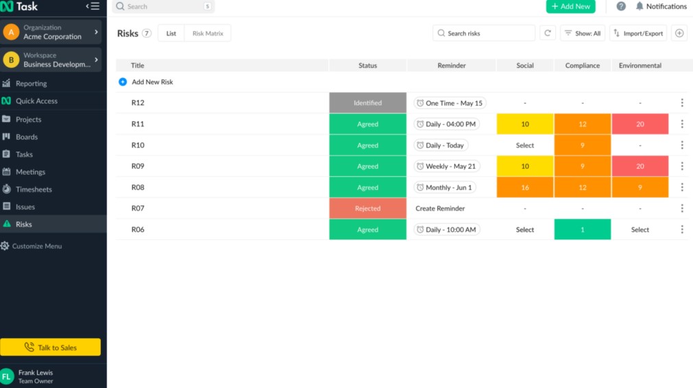 nTask Risk Management Software