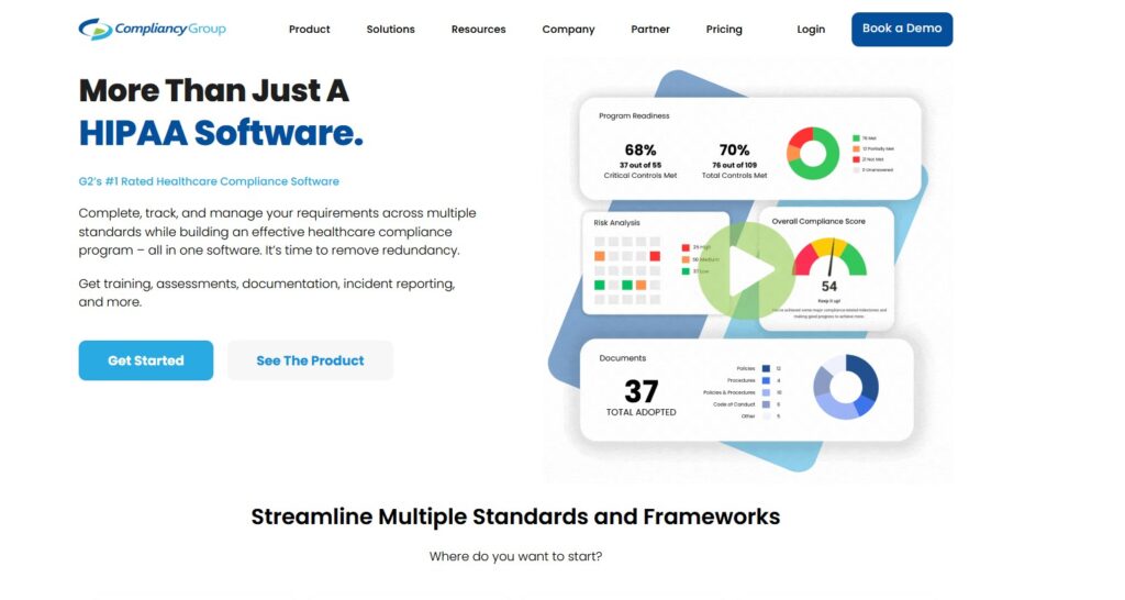 Compliancy Group HIPAA Compliance Platform home page.