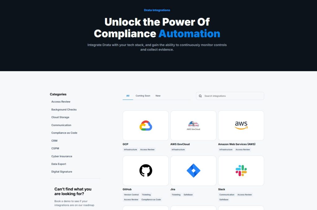 Drata Integrations page.