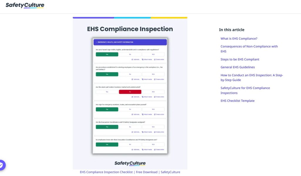 SafetyCulture EHS Compliance Inspection form.