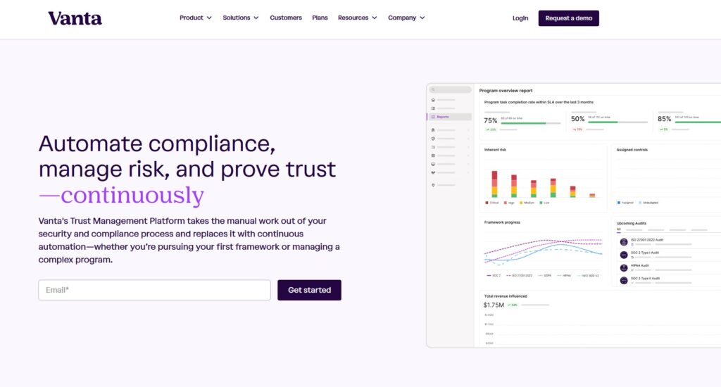 Vanta home page for GRC platform.