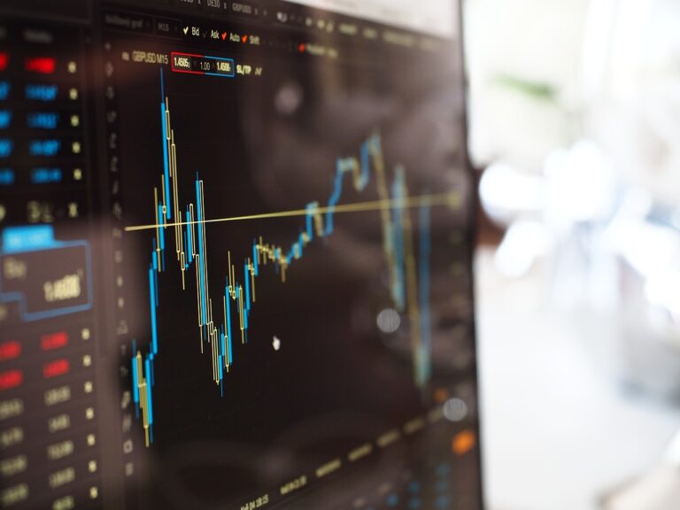 A PC monitor showing market trading on a graph.