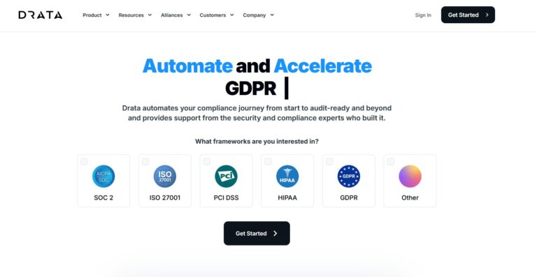 Home page for the compliance automation platform from Drata.