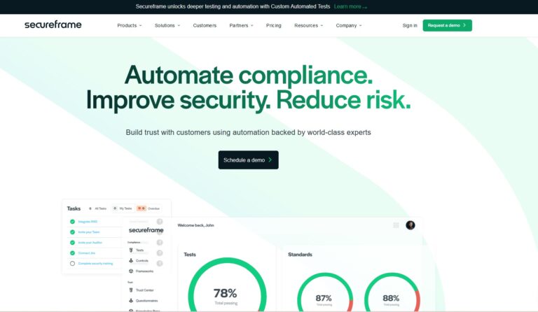 Home page for the compliance platform from Secureframe.