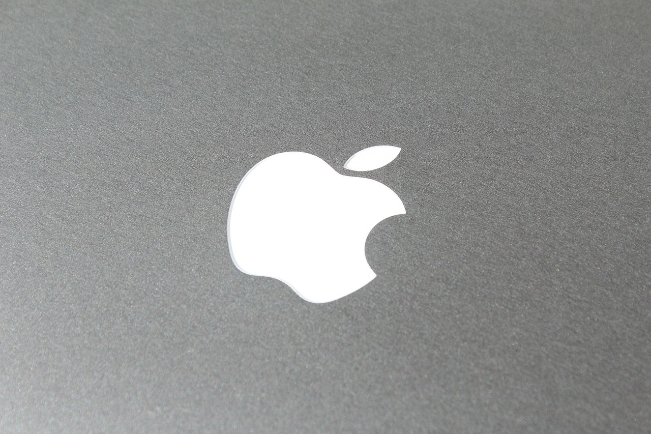 The Apple logo in white with a grey background, one of the companies affected by the EU Digital Markets Act.