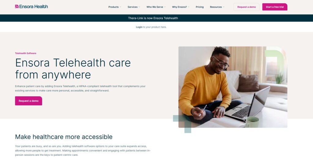 Ensora Telehealth home page.
