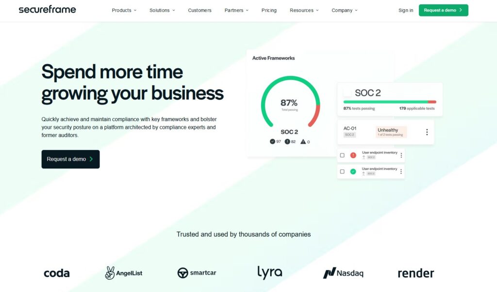 Secureframe's home page.