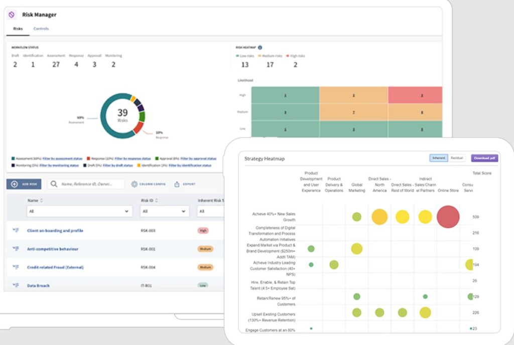 Diligent One ERM platform covering risk and strategy heatmaps.