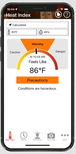Mobile image of the CDC OSHA-NIOSH heat app.