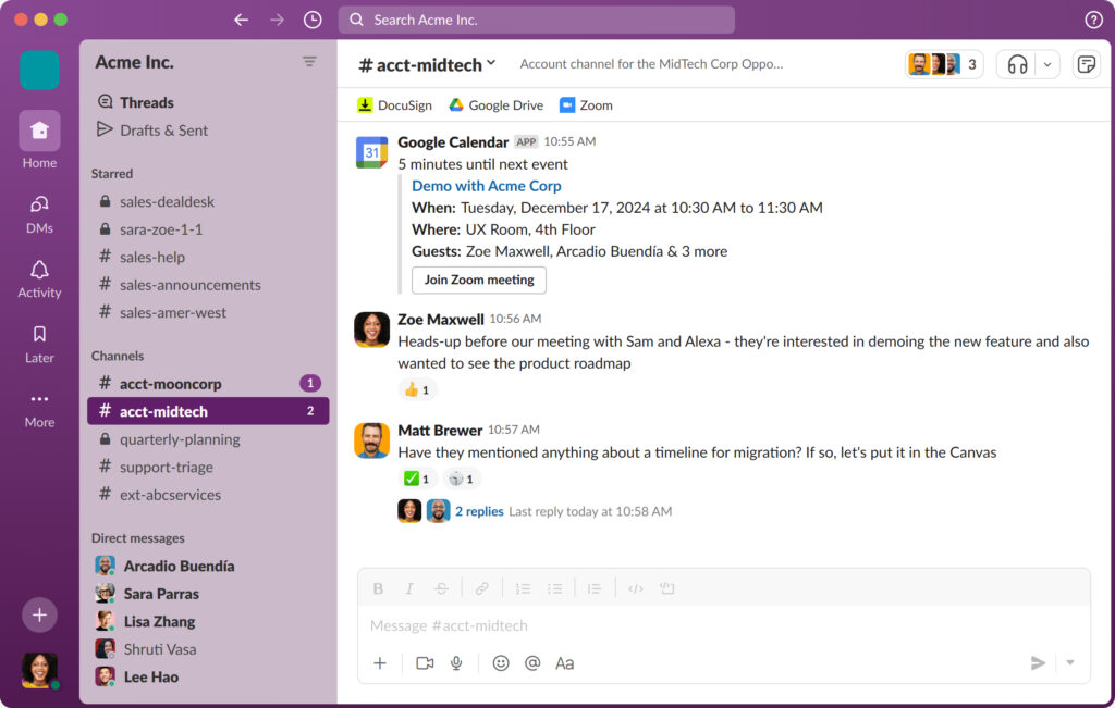 A screenshot of Slack showing how you can use it to communicate securely.
