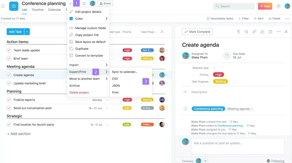 Asana being used securely across departments for conference planning.