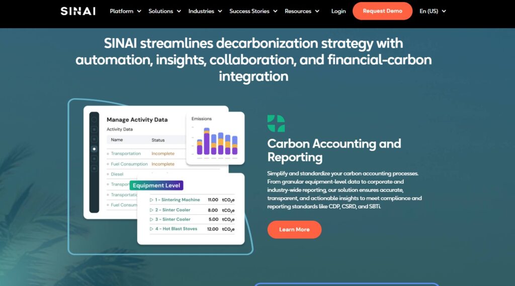 Home page for Sinai showing their carbon management and accounting reporting tool.