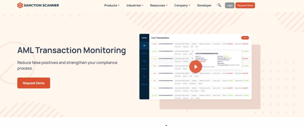 Sanction Scanner AML Transaction Monitoring Product.