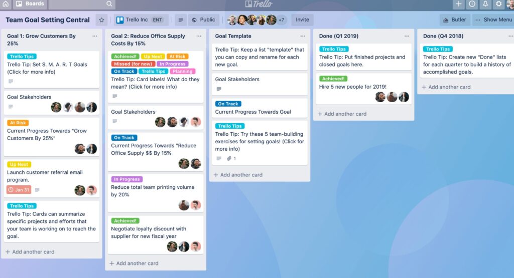 Trello being used securely across multiple departments in a company.