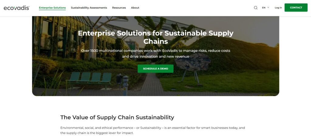 Ecovadis ESG Risk Assessment Platform for Sustainable Supply Chains product page.