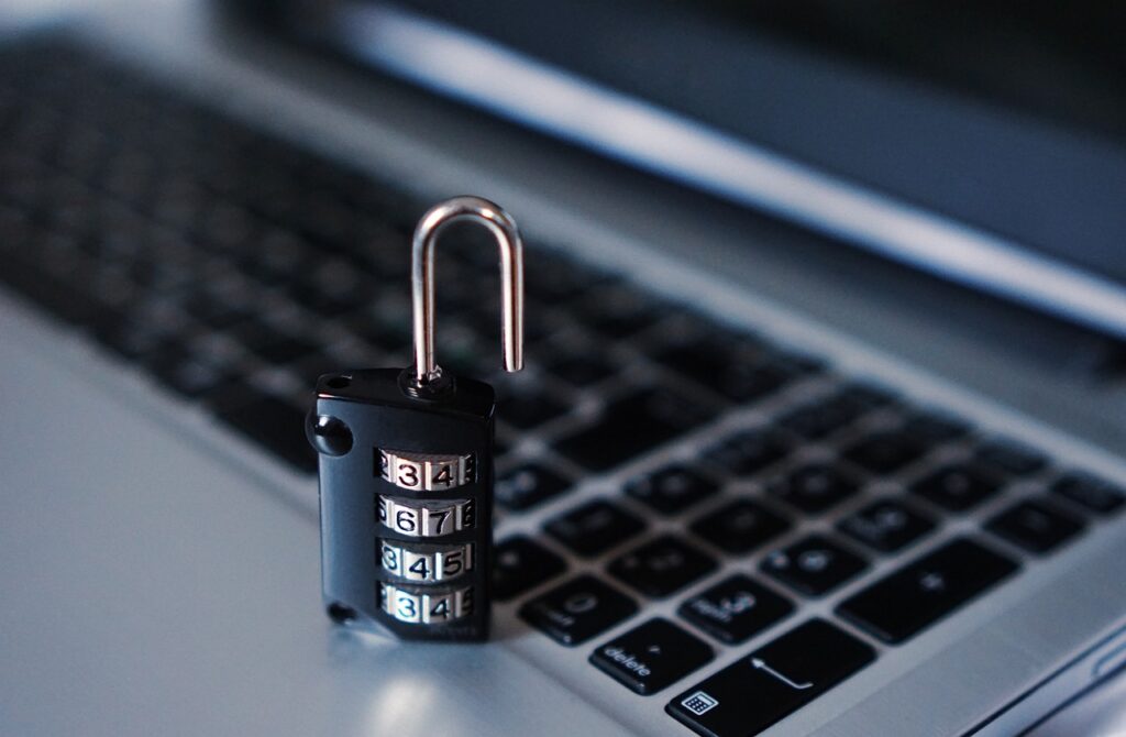 Data Security depicted by a PC with a lock.