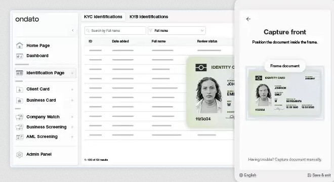 Ondato KYC Data Verification Screens.