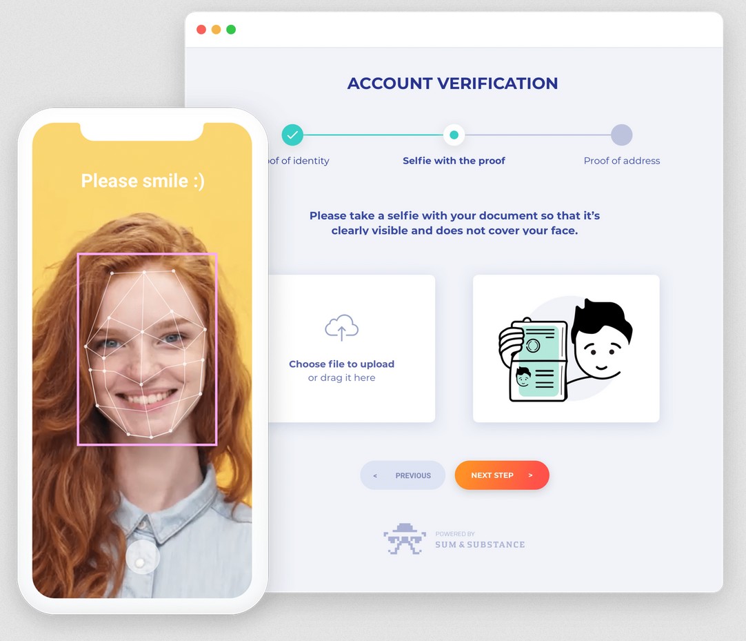 Sumsub Account Verification process showing facial recognition technology on the mobile for KYC purposes.